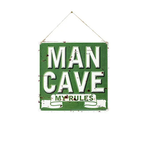 "Man Cave: My Rules" Rustic Wall Sign – Vintage-Inspired Decor 1