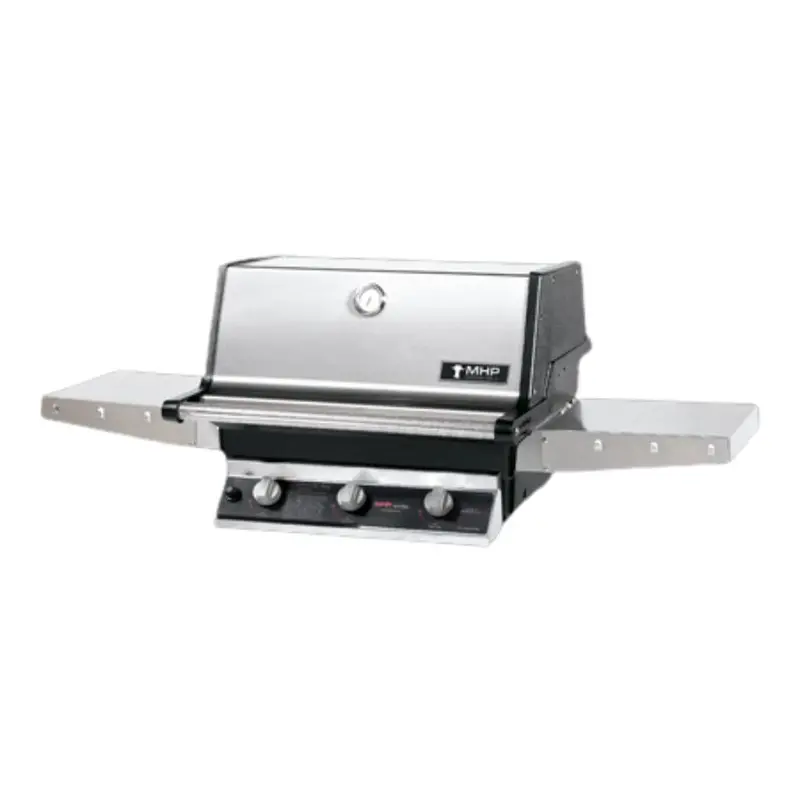 Mhp T3G4 Tri-Burner Gas Grill Head With Stainless Steel Shelving 1