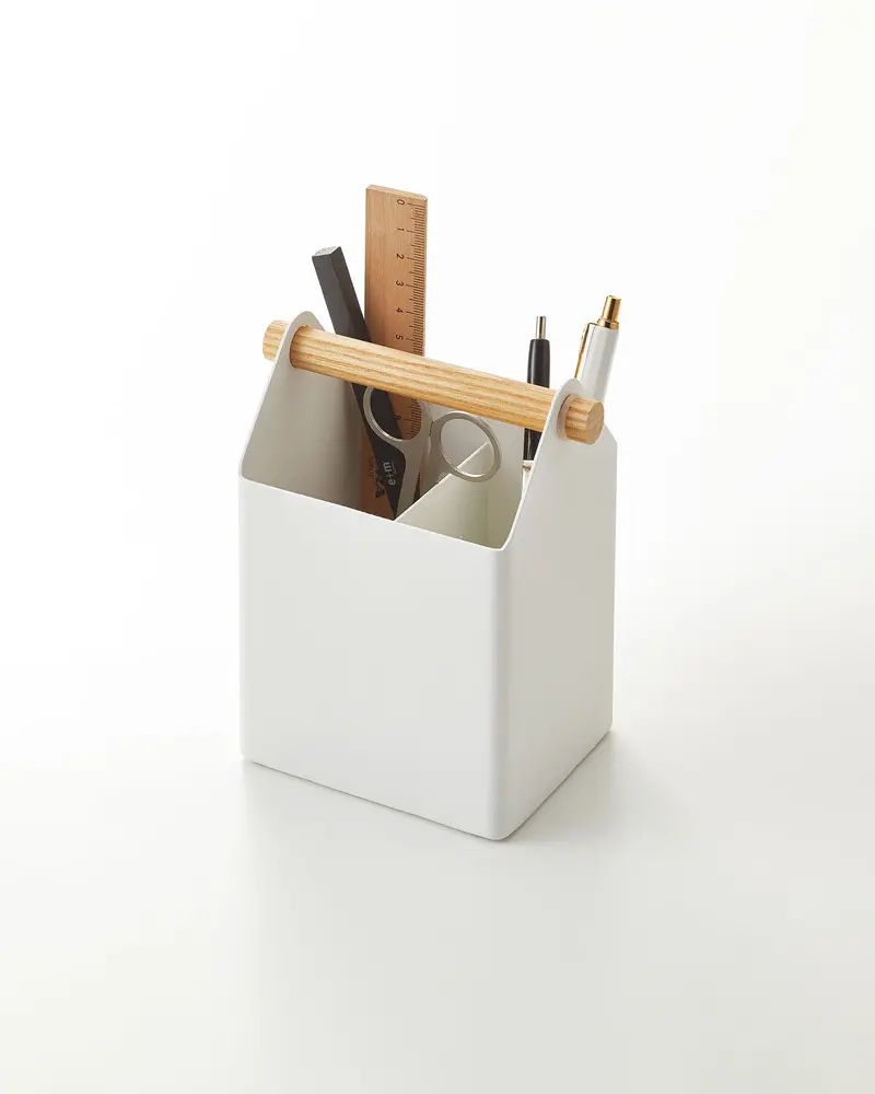 Mini Desk Essentials Organizer – Steel-And-Wood Pen And Accessory Holder 1