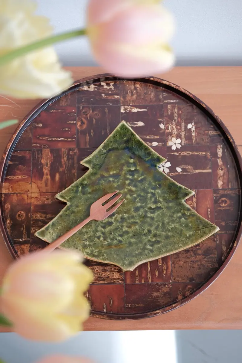 Mino Ware Tree-Shaped Decorative Ceramic Plate 1