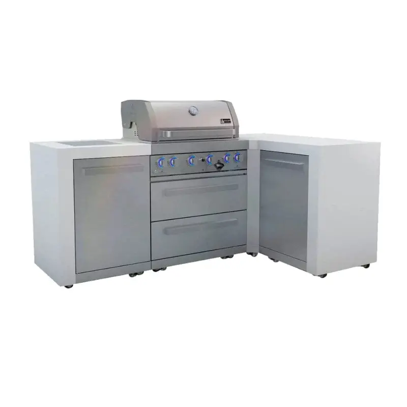 Mont Alpi 400 Deluxe 90° Gas Island Grill Featuring Infrared Side Burner And Rotisserie Kit 1