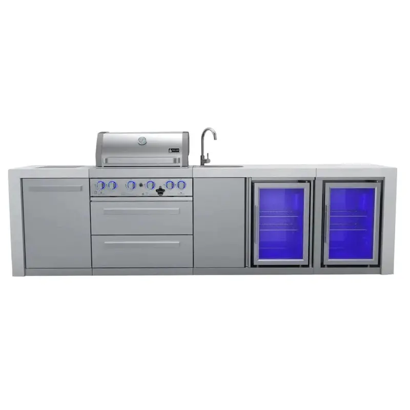 Mont Alpi 400 Deluxe Gas Island Grill With Beverage Center, Refrigerated Cabinet, Infrared Side Burner, And Rotisserie 1