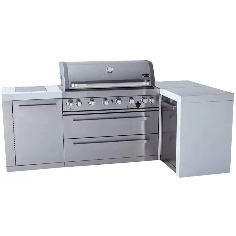 Mont Alpi 805 Deluxe 90-Degree Gas Island Grill Featuring Infrared Side Burner And Rotisserie Kit 1
