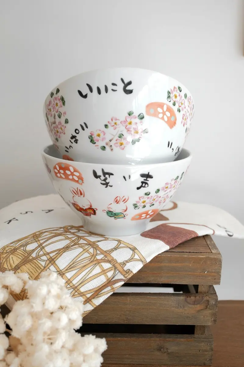 Narita-Yu Artisan Ramen Bowl With Sakura Blossom And Rabbit Motif 1