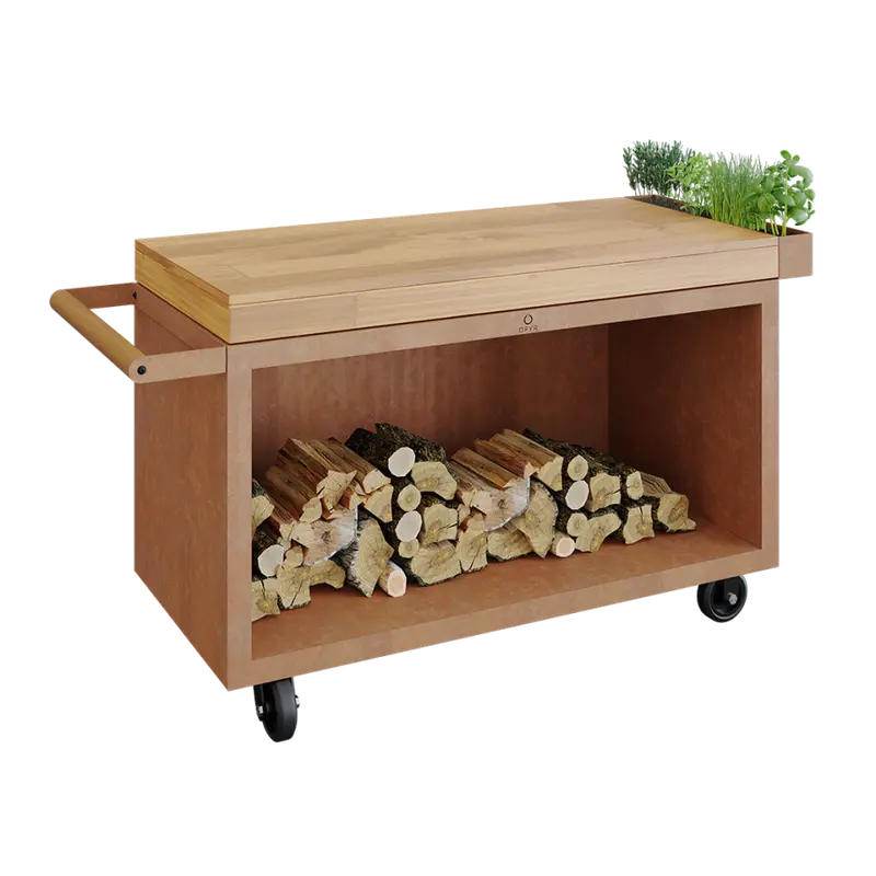 Ofyr Corten Steel Mise En Place Table – 135 Cm With Teak Wood Top 1