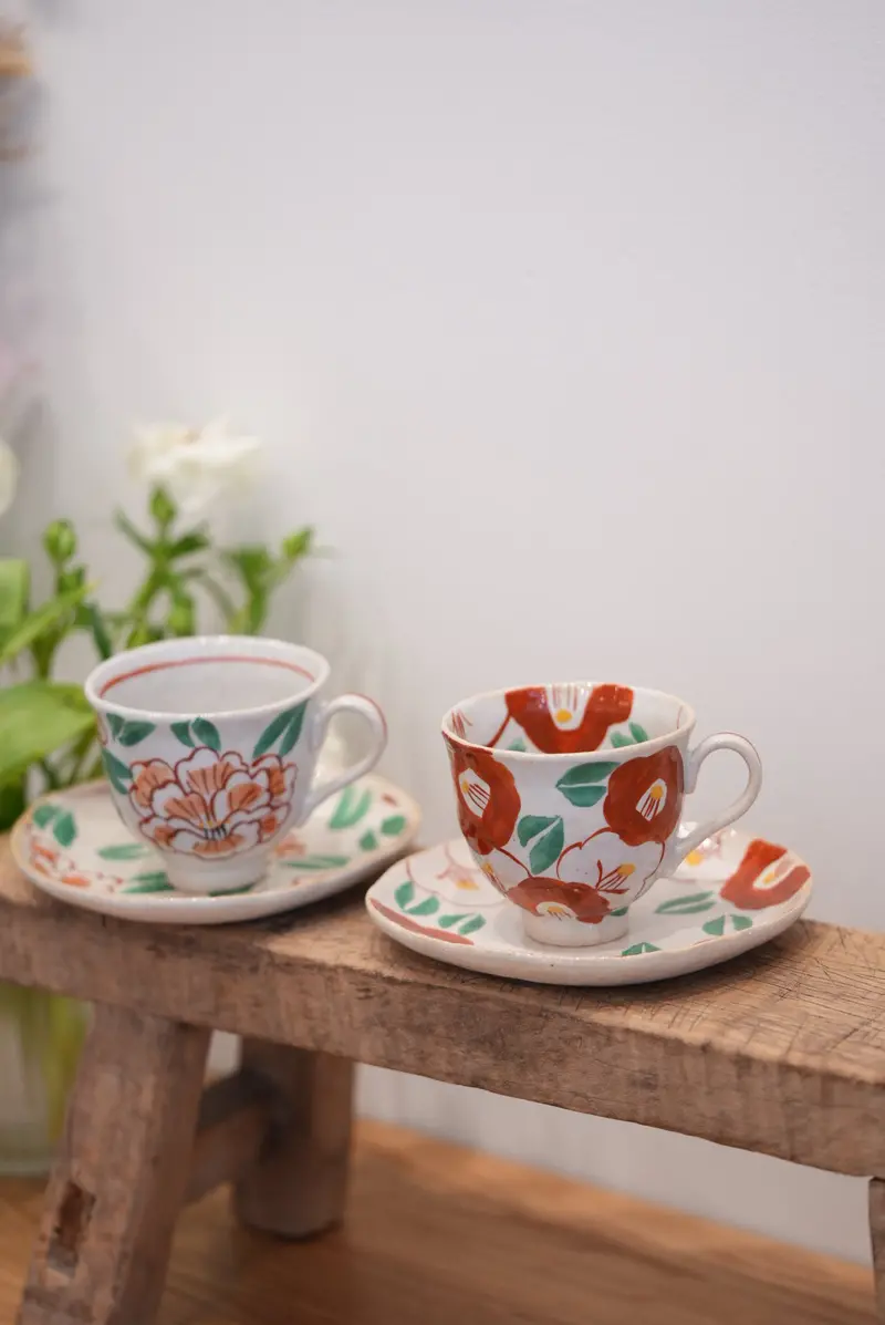 Seto Ware Floral-Design Coffee Mug And Saucer Set 1