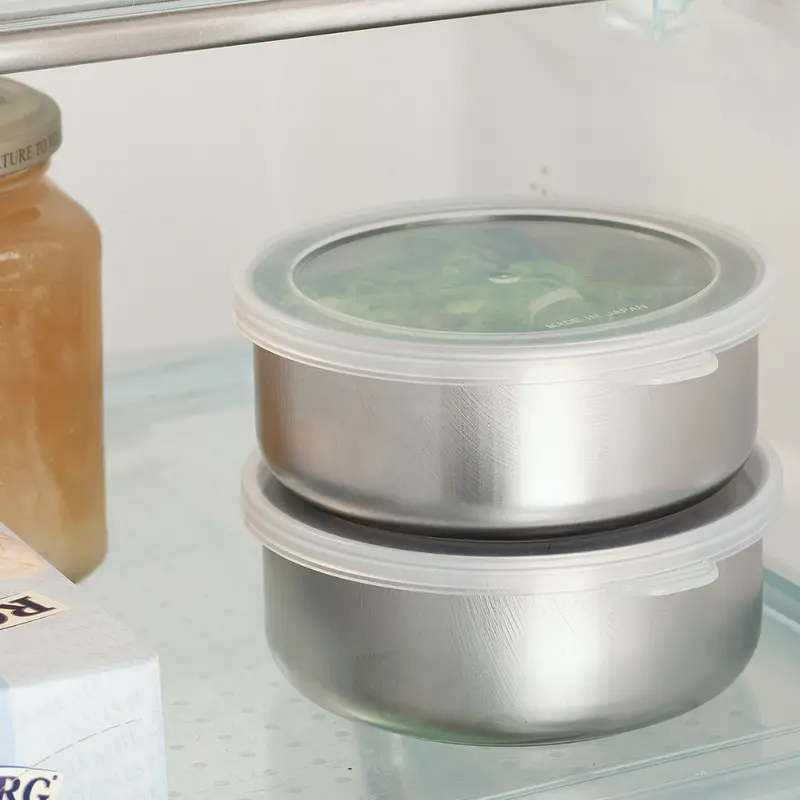 Shimomura Kougyou Tsubame Stainless Steel Compact Round Container Set (2-Piece, 300Ml Each) 1