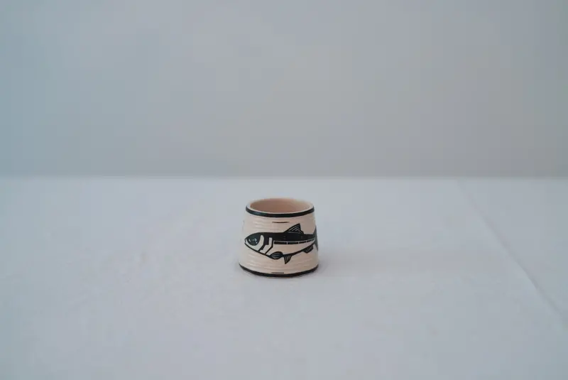 Shirogarasu Studio Sardine Espresso Cup - Playful Hand-Illustrated Ceramic 1