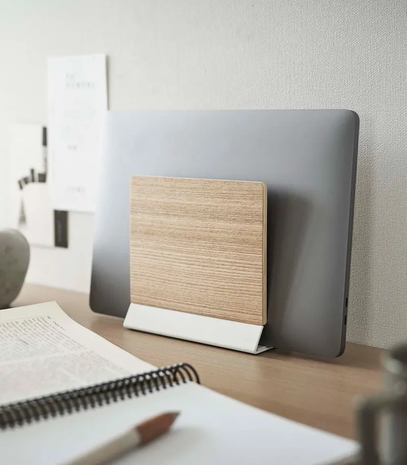 Slim Laptop Stand Featuring Steel And Wood Accents 1