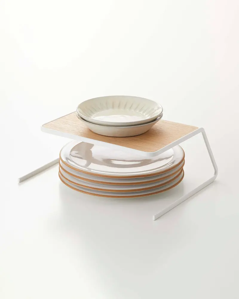 Small Dish Elevation Rack – Minimalist Steel-And-Wood Countertop Riser 1