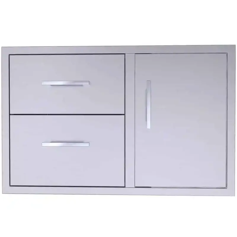 Sunstone Signature Series 36" Stainless Steel Beveled-Frame Dual-Drawer & Door Cabinet 1
