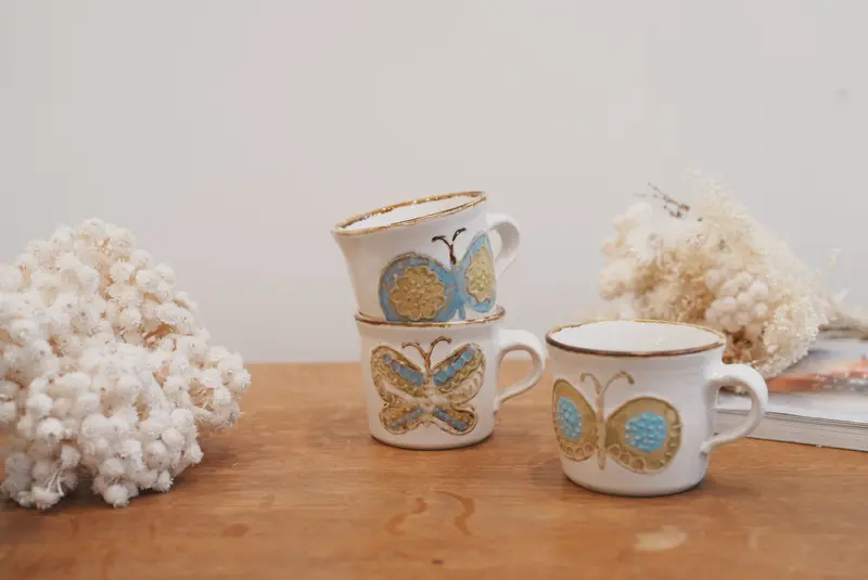 Tomoko Kubo White Butterfly Ceramic Mug – Tk03, Studio Collection 1