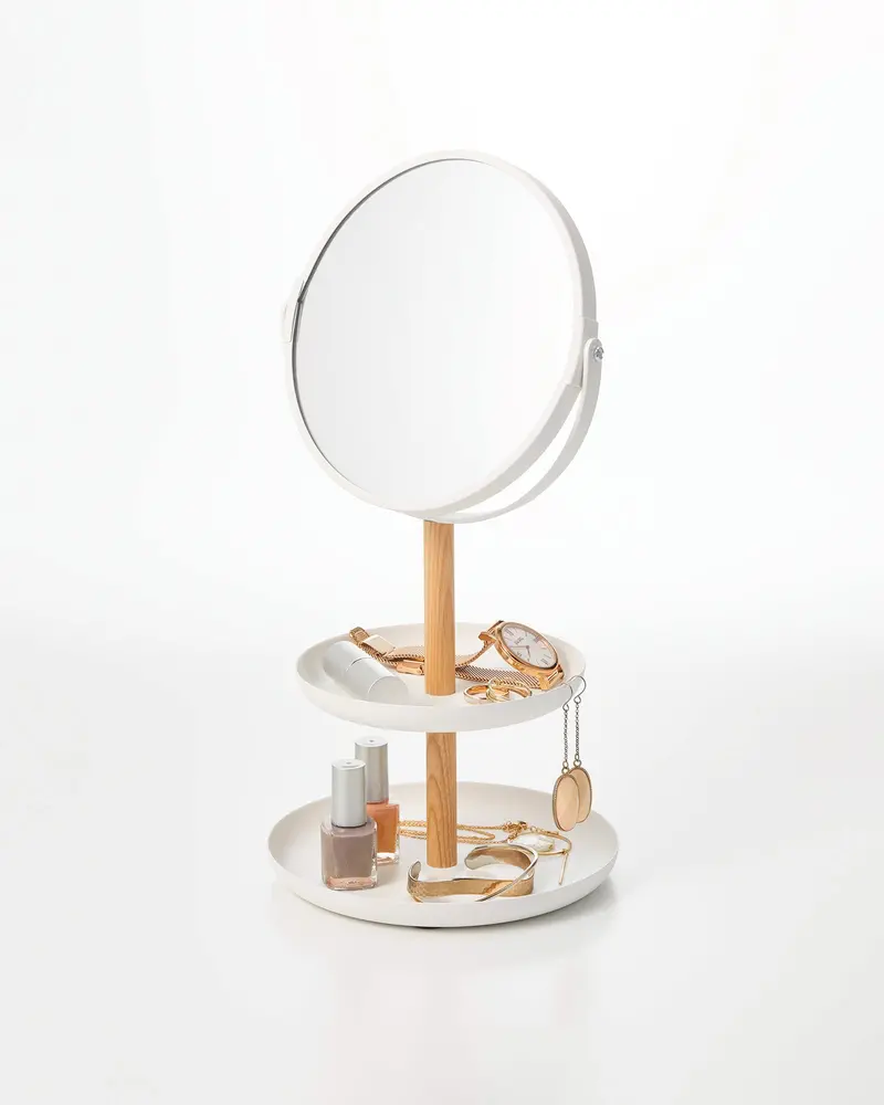 Two-Tier Jewelry Tray With Integrated Mirror – Steel Frame + Wood Base 1