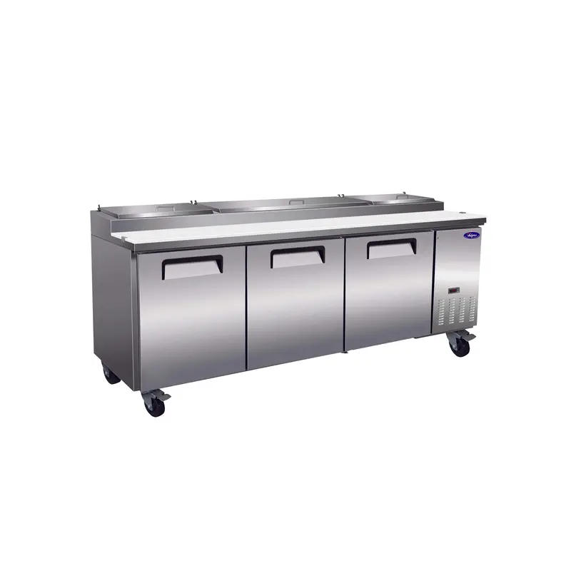 Valpro Stainless Steel Pizza Prep Refrigerator – 94" X 32" Three-Door With 12-Pan Top 1