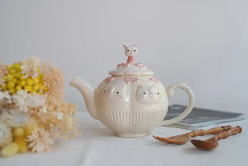 White Cat Illustrated Ceramic Teapot – Sugar Poppo Sp27 1