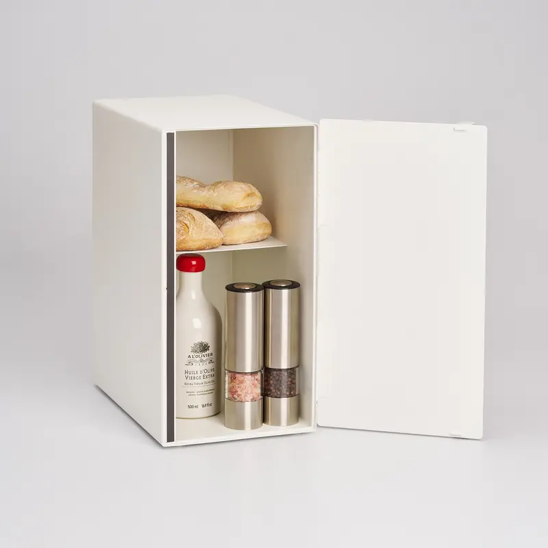 Wood-Accented Vertical Bread Keeper – Stainless Steel With Natural Wood Trim 1