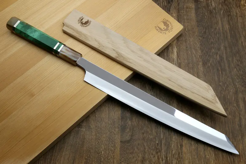 Yoshihiro Gintsuru Yanagi Kiritsuke Sushi Knife – 300Mm Mirror-Finished Blade, Stabilized Maple Burl Handle 1