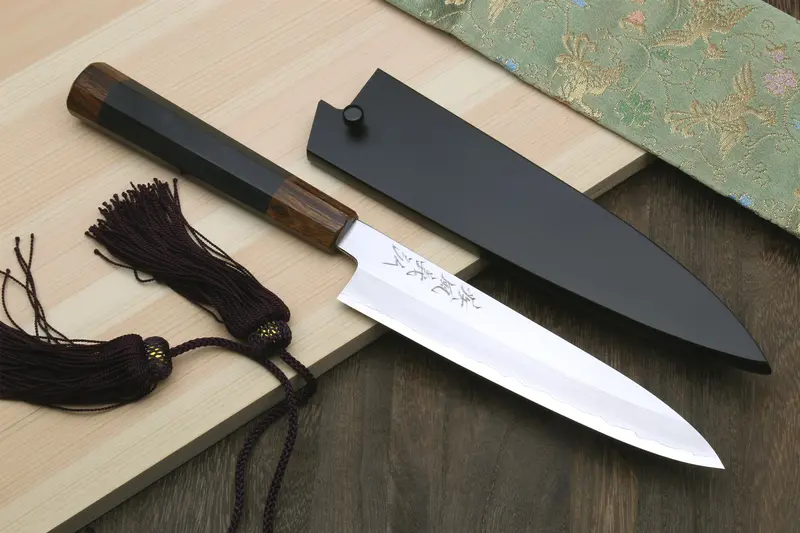 Yoshihiro Hiryu Ginsan Petty Utility Knife – High-Carbon Stainless, Ebony Handle With Nuri Saya 1