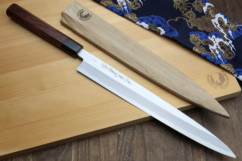Yoshihiro Hongasumi Blue Steel Yanagi Sashimi Knife – Rosewood Handle 1