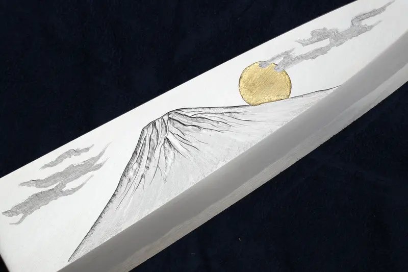 Yoshihiro Hongasumi White Steel Deba Knife – 'Mount Fuji' Gold-Etched Limited Edition, 300Mm, Magnolia Handle 1