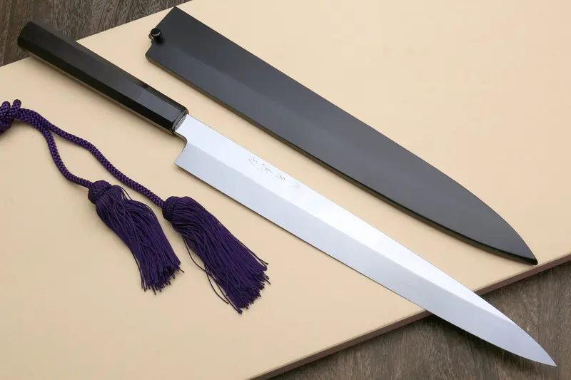 Yoshihiro Honyaki Yanagi Sashimi Knife – Aoko Blue Steel, Mirror-Polished, Ebony Handle 1