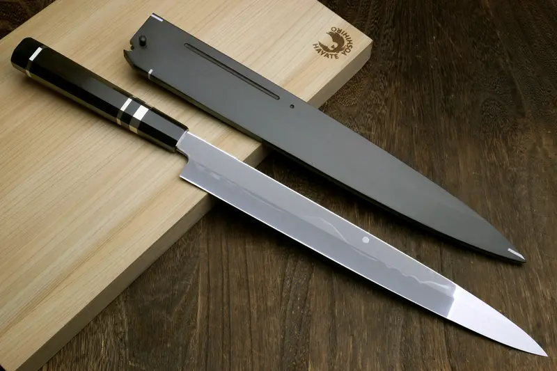 Yoshihiro Ikeda Honyaki Yanagi Sashimi Knife – 330Mm White Steel, Mt. Fuji & Full Moon Engraving, Limited Edition With Ebony Handle & Triple Nickel Silver Ring 1
