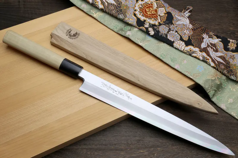 Yoshihiro Kasumi Yanagi Sushi Knife – White Steel Blade With Magnolia Handle 1