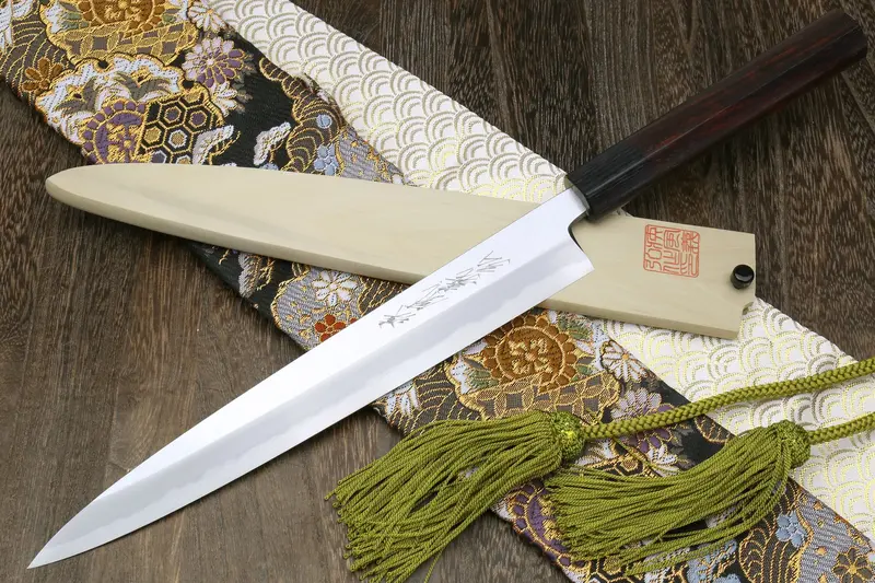 Yoshihiro Left-Handed Kasumi Yanagi Sashimi Knife Featuring Shitan Handle 1