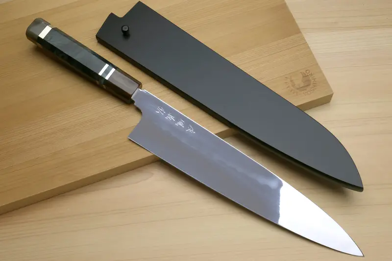 Yoshihiro Mizu Honyaki Shirogami #1 Gyuto – 10.5" Mirror-Polished Blade, Ocean Blue Triple-Ring Handle 1