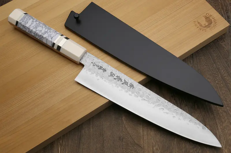 Yoshihiro Super Blue Steel Gyuto – 210Mm Hammered Stainless-Clad Blade, Howlite Handle & Ivory Bolster 2