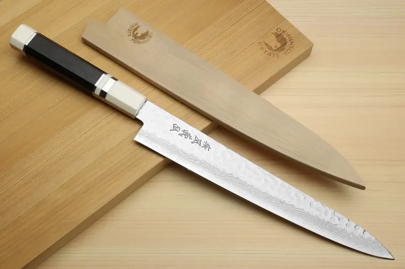 Yoshihiro Vg-10 Damascus Sujihiki Slicer – 9.5" Precision Blade, Octagonal Ivory-Style Handle 1